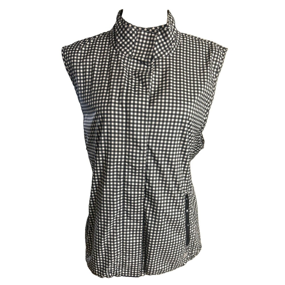 Talbots Vest Womens XL Black Check Full Zip Collared Lightweight Windbreaker